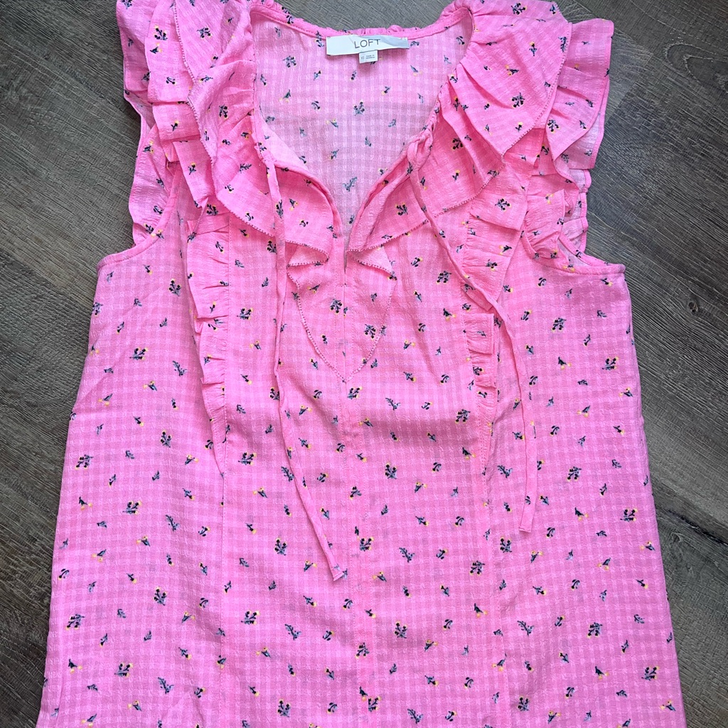 Loft Pink Ruffled Sleeveless Blouse Xs Women’s Spring Wear Sweet Preppy